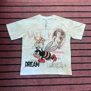 Vale Valley美式小蜜蜂印花T恤衫复古做旧INS款潮牌嘻哈纯棉短袖