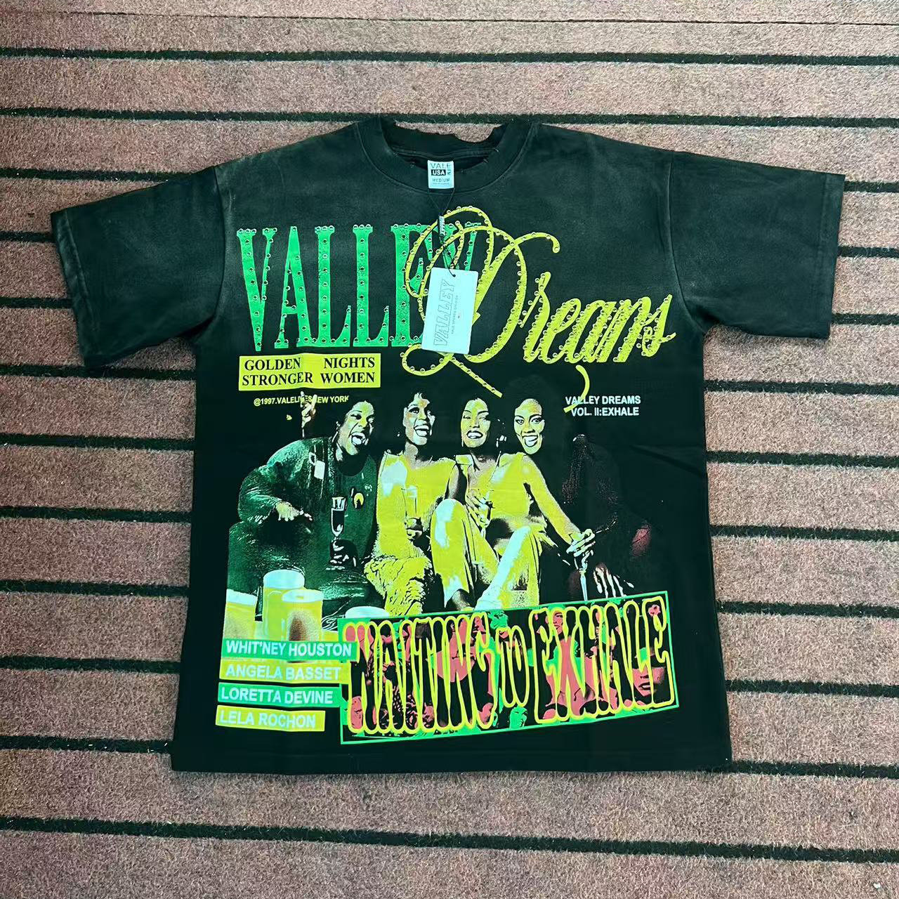 Vale Valley小众潮牌欧美复古做旧印花T恤衫嘻哈休闲宽松纯棉短袖