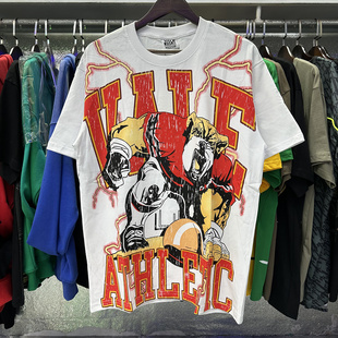 Vale 潮牌橄榄球狗印花复古做旧INS高街纯棉短袖 T恤衫 Valley美式