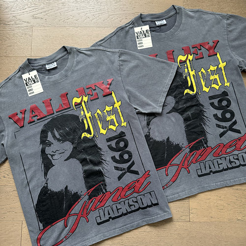潮牌Vale Valley欧美复古女星印花洗水做旧高街重磅纯棉短袖T恤衫