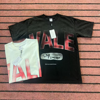 潮牌Vale Valley美式复古字母洗水做旧磨破高街重磅纯棉短袖T恤衫