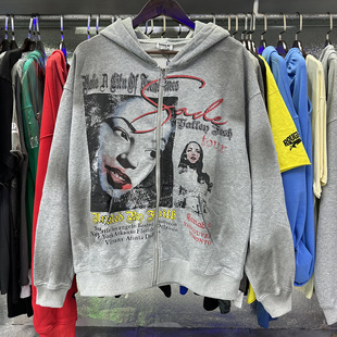 Vale 潮牌复古洗水做旧印花INS款 宽松拉链纯棉卫衣开衫 Valley美式