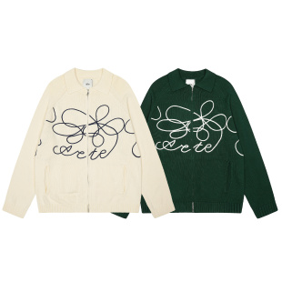 毛线衣 宽松百搭情侣拉链针织衫 Arte花卉刺绣小众美式 潮牌明星同款