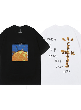 Travis Scott美式潮牌印花INS同款高街宽松重磅情侣纯棉短袖T恤衫