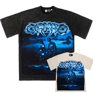 美式 T恤 godspeed科技人印花26ss潮牌高街洗水做旧纯棉宽松夏短袖