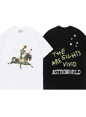 美潮Travis Scott骷髅印花INS高街嘻哈宽松高品质重磅纯棉短袖T恤