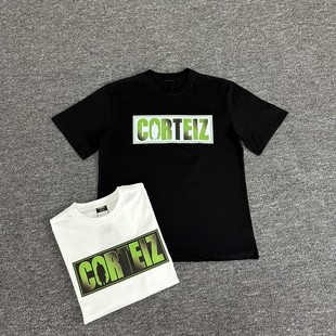 恶魔岛Corteiz渐变绿字母印花潮牌嘻哈高街T恤衫宽松纯棉圆领短袖