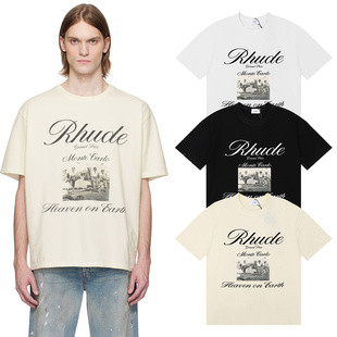 美式 INS嘻哈宽松情侣圆领T恤 RHUDE潮牌26ss复古电影印花纯棉短袖