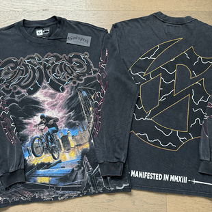 潮牌godspeed洗水做旧复古印花美式INS摇滚纯棉休闲宽松长袖T恤衫