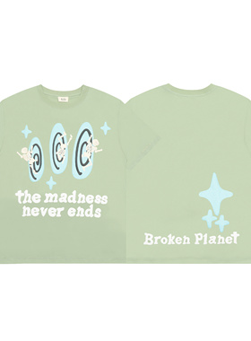 BROKEN PLANET美式发泡字母印花潮牌嘻哈高街休闲纯棉圆领短袖T恤