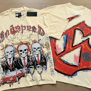 潮牌godspeed美式复古骷髅人印花ins摇滚休闲宽松男女纯棉短袖T恤