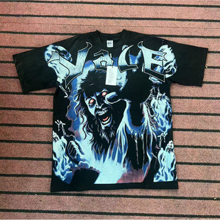 美式Vale Valley恶魔印花复古做旧小众INS潮牌嘻哈纯棉短袖T恤衫