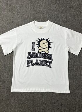 BROKEN PLANET趣味骷髅发泡字母印花美潮嘻哈高街纯棉圆领短袖T恤