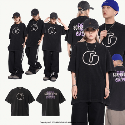 GALLERY DEPT美式潮牌G字母印花洗水做旧高街夏季休闲纯棉短袖T恤