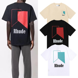 美式 RHUDE潮牌26ss字母印花T恤INS高街嘻哈宽松情侣圆领纯棉短袖