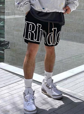 RHUDE万宝路美潮高街夏季3M字母反光印花运动篮球沙滩速干短裤FOG