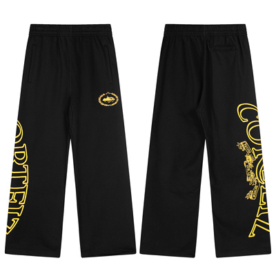 恶魔岛Corteiz做旧金色字母印花直筒长裤小众美式潮牌高街休闲裤