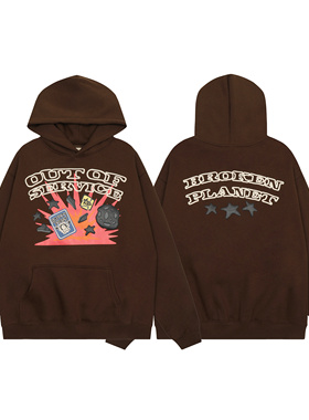 美潮BROKEN PLANET复古发泡字母印花嘻哈高街纯棉连帽衫加绒卫衣