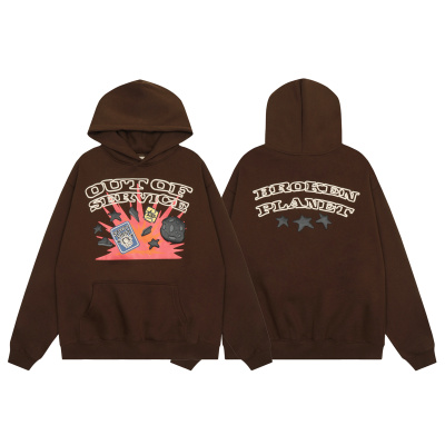 美潮BROKEN PLANET复古发泡字母印花嘻哈高街纯棉连帽衫加绒卫衣