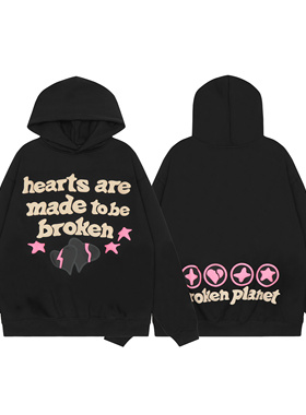 美潮BROKEN PLANET字母发泡印花INS款嘻哈高街纯棉连帽衫加绒卫衣