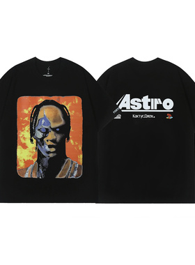 Travis Scott美式潮牌巡演惊悚面孔高街嘻哈夏纯棉短袖宽松T恤衫