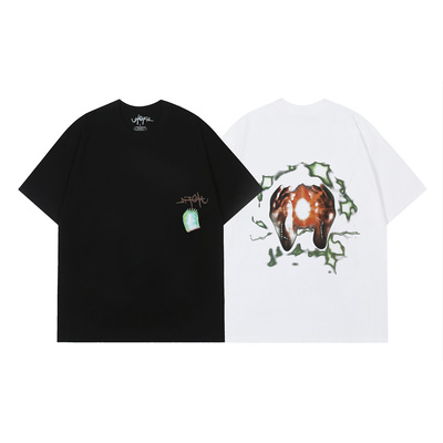 Travis Scott美式潮牌抽象印花INS高街夏季宽松重磅纯棉短袖T恤衫