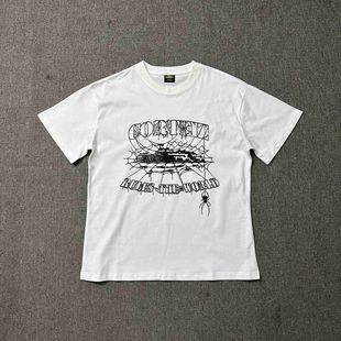 恶魔岛Corteiz蜘蛛网字母印花美潮嘻哈高街T恤衫宽松纯棉圆领短袖