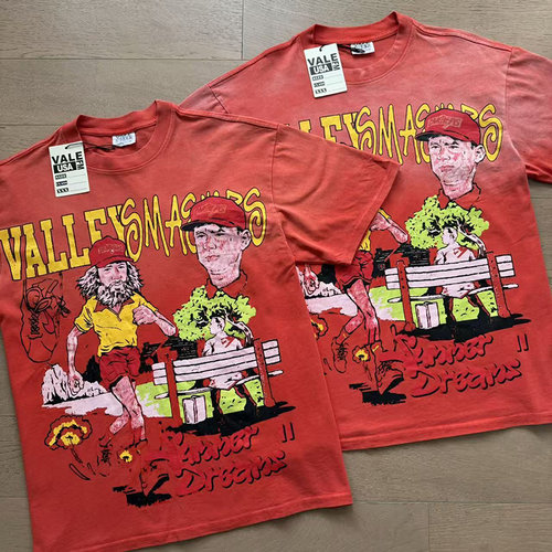 Vale Valley美式潮牌复古卡通印花洗水做旧INS重磅纯棉短袖T恤衫