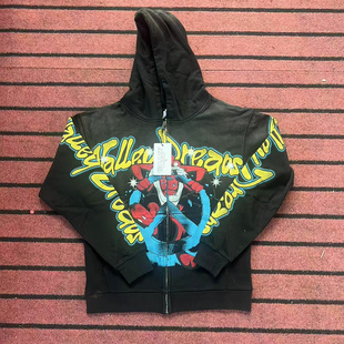 美式潮牌Vale Valley复古卡通动漫印花街头INS款纯棉毛圈拉链卫衣