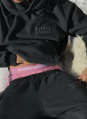 BROKEN PLANET洗水做旧发泡字母印花美潮高街纯棉男直筒休闲卫裤