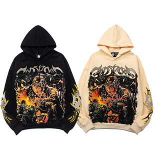 Godspeed机械风印花复古美式潮牌嘻哈ins情侣宽松抓绒卫衣连帽衫