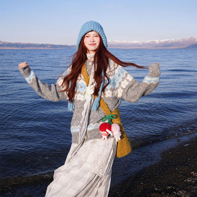 韩系灰色费尔岛毛衣软糯针织衫