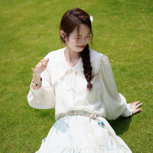 日系娃娃领衬衫甜美少女清新夏款可爱海边度假风上衣百搭女装衬衣