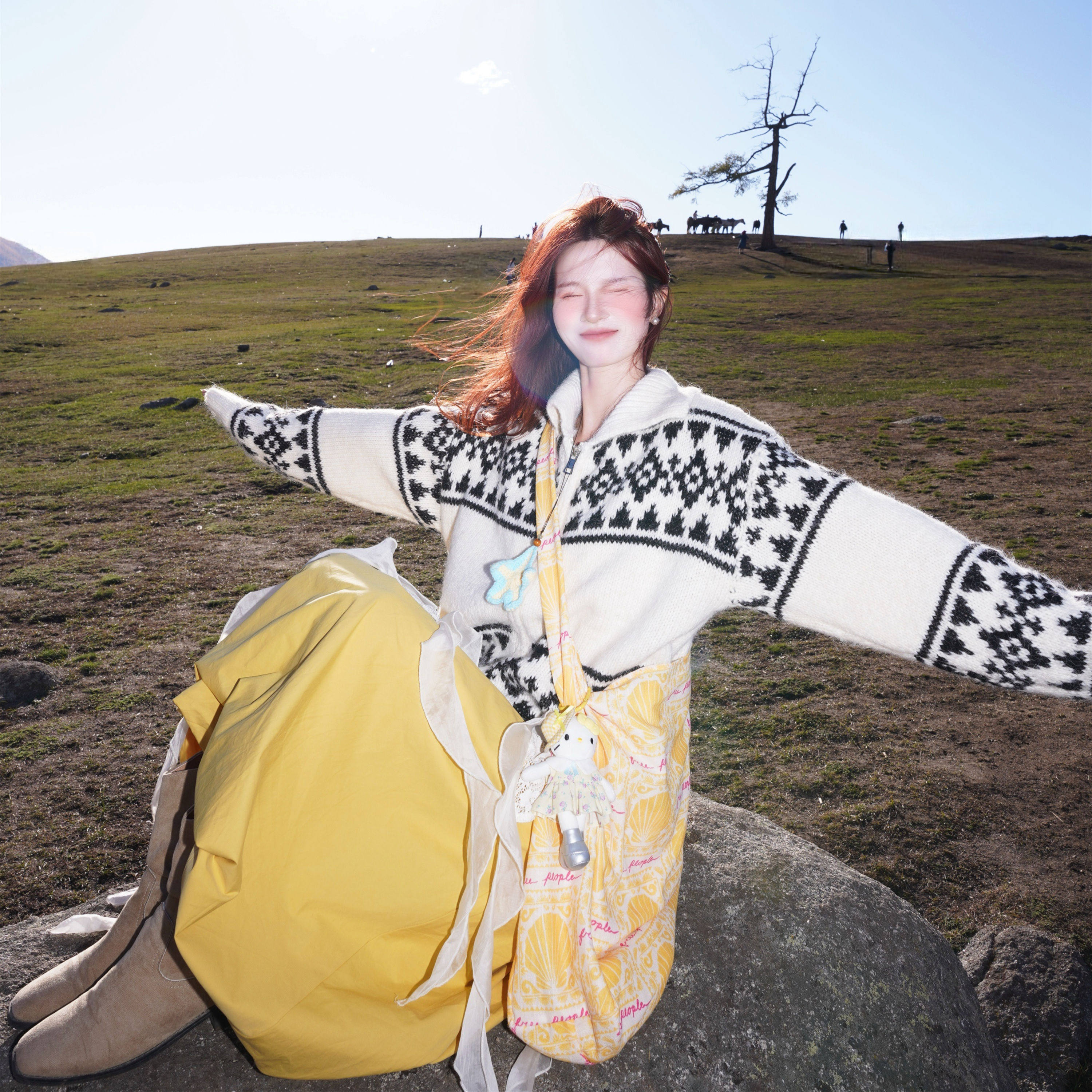 韩系白色费尔岛毛衣开衫