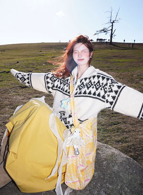 韩系白色费尔岛毛衣开衫秋冬季新款北欧复古ins小个子软糯针织衫