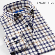 商务休闲纯棉磨毛中年男格子加厚衬衣 男长袖 SmartFive 法兰绒衬衫