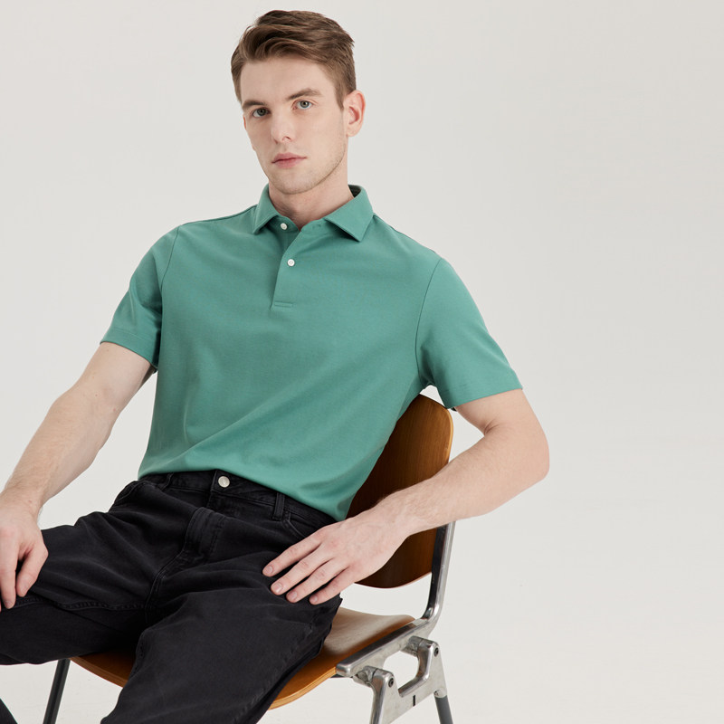夏季新款轻熟polo衫男短袖商务通勤黛绿色显白高档双珠地舒适透气