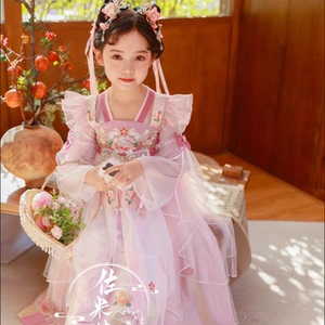 汉服女童春装宝宝中国风花仙子齐胸襦裙小女孩古装连衣裙儿童唐装