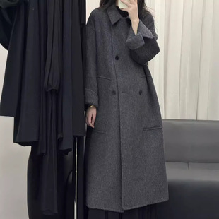 秋冬新款双面羊毛大衣长款H版型大口袋 加厚宽松保暖长毛羊绒双面
