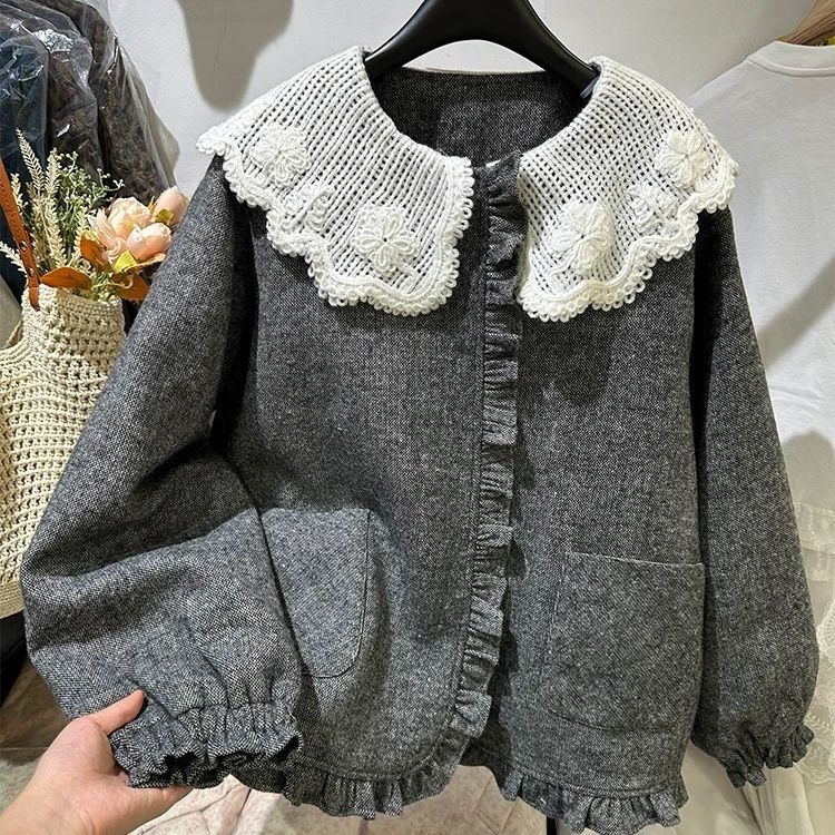 韩系复古毛织娃娃领羽绒服女2025冬季新款小个子甜美加厚保暖外套