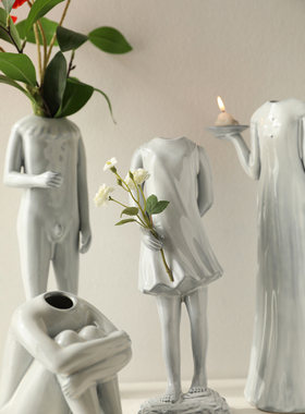 泰国人物形态手工陶瓷花瓶摆件