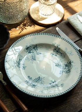 西象【Xi Xiang】中古法式复古蓝色花卉釉下彩陶瓷餐具沙拉盘深盘
