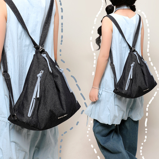 遇后原创小众通勤单肩包水洗牛仔包大学生休闲帆布包多功能小背包