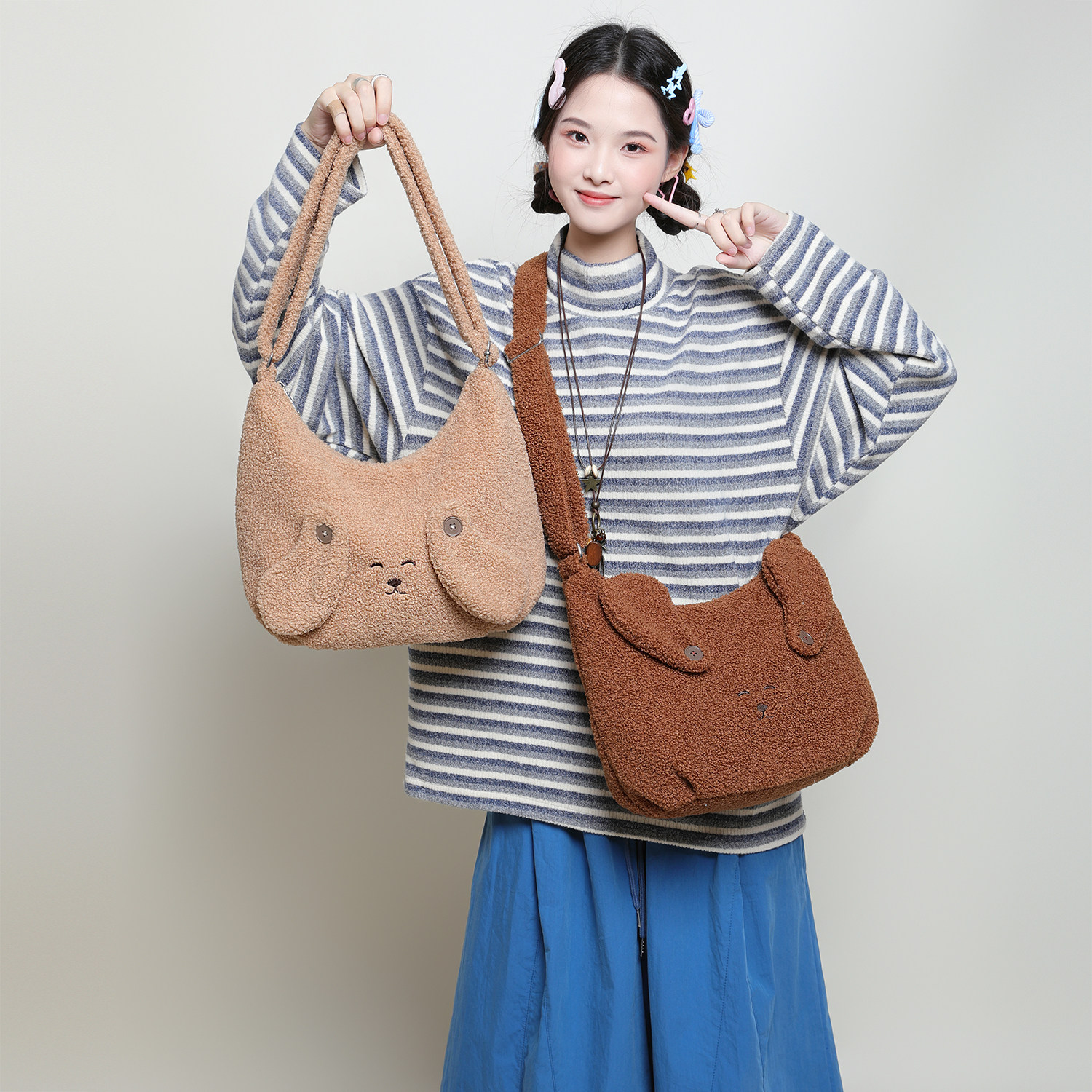 遇后原创秋冬毛绒包包趣萌斜挎包