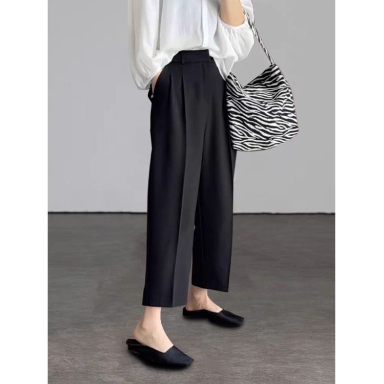 胖MM大码女装2025春夏西装裤女高腰垂感直筒阔腿九分小个子烟管裤