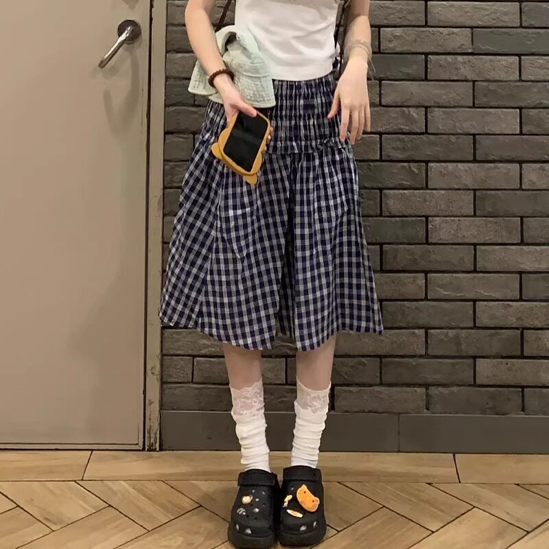 日系大码格子半身裙女2026新款胖MM显瘦高腰a字短裙垂感抹胸裙子