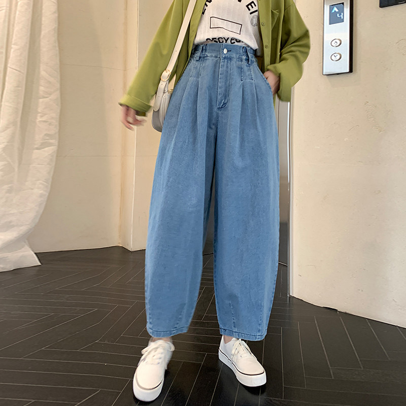 200斤春季加大码女装宽松显瘦牛仔裤日系胖mm裤子显瘦老爹萝卜裤