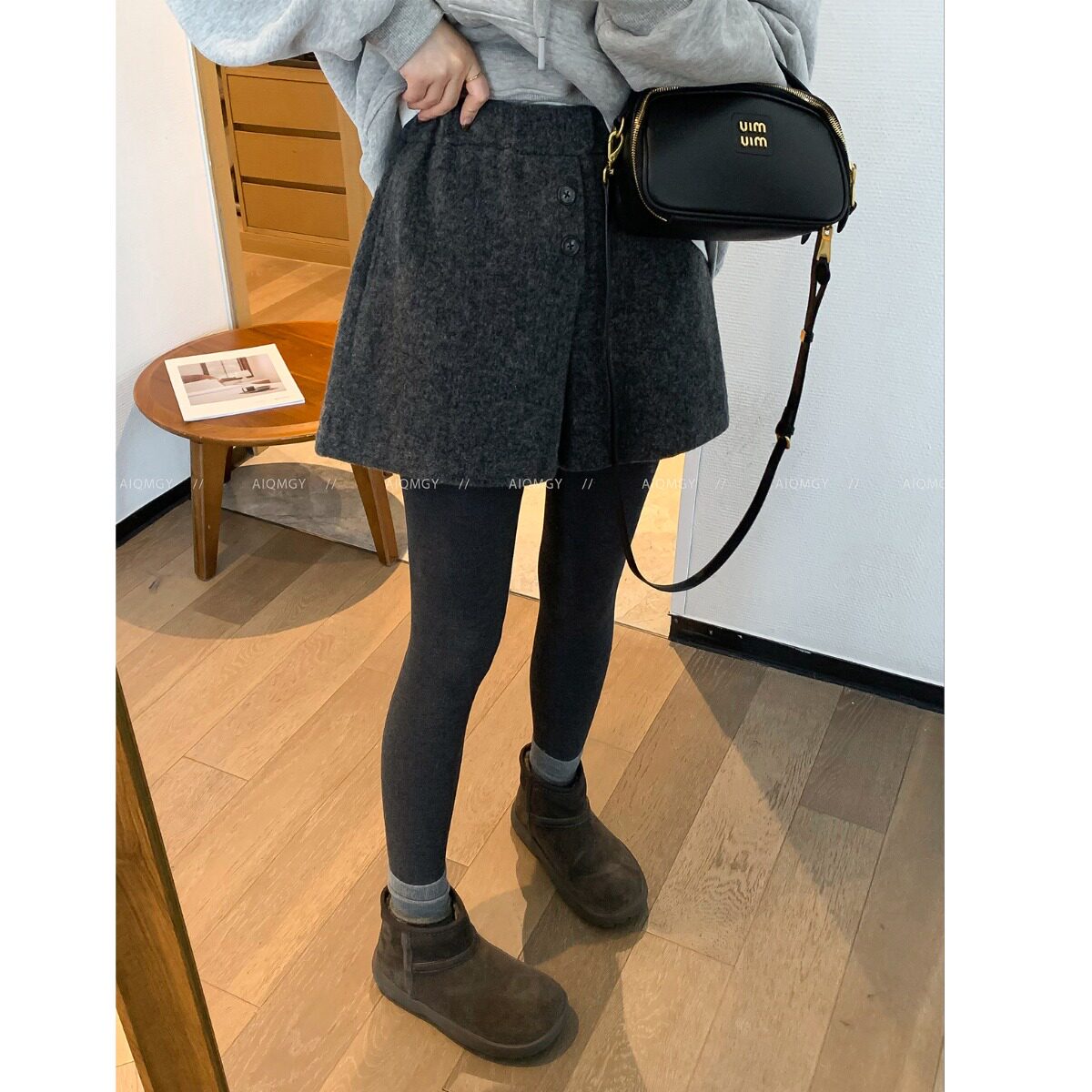 胖MM灰色毛呢阔腿短裤2025冬装新款大码女装高级感气质小个子裤子