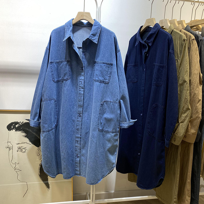 2026春装洋气日系时髦全棉牛仔衬衣大码女装中长款上衣外套衬衫潮