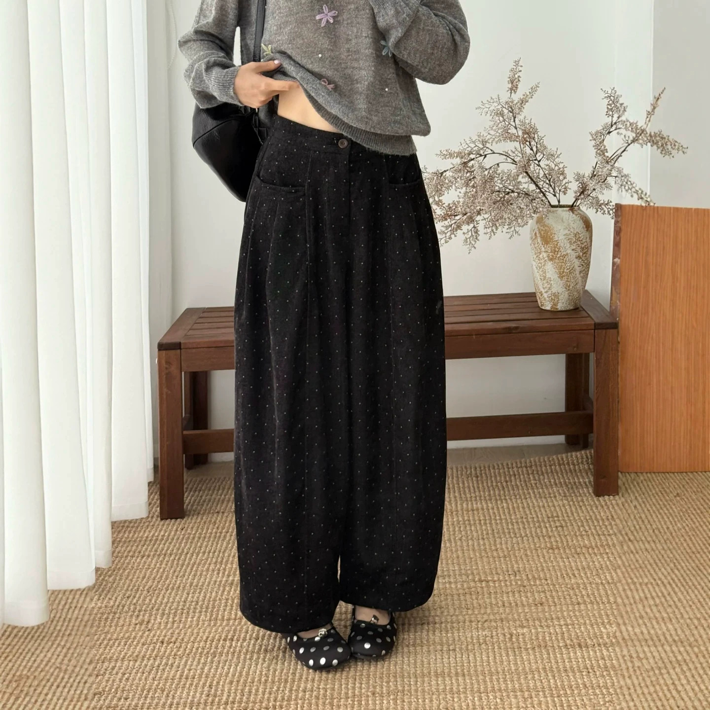 2026秋季波点休闲阔腿裤大码胖MM松弛感穿搭大码胖显瘦垂感九分裤